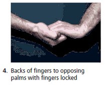 Backs of fingers to opposing palms with fingers locked