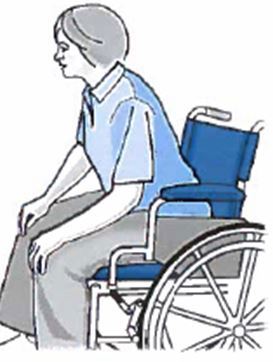 client sitting on a wheelchair leaning forward