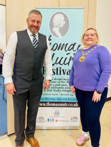 Provost Gillian Renwick and a man at the Thomas Muir event with