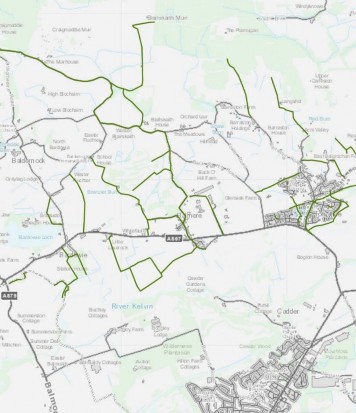 The off-road network of paths in Torrance, Torrance village is located in the middle on the right of the map