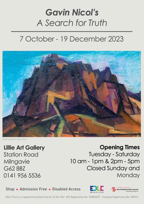 Poster for exhibition - Gavin Nicol's ‘A Search for Truth’ will be available to view from Saturday 7 October until 19 December 2023, featuring a range of drawings and paintings – including still life, landscape and figurative pieces.