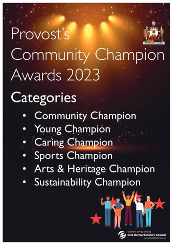 Community Champion Awards 2023 Categories Community Champion Young Champion Caring Champion Sports Champion Arts & Heritage Champion Sustainability Champion